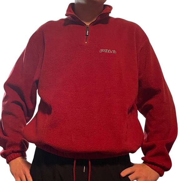 VTG Polo Sport Ralph Lauren SZ XL Red Fleece Quarter Zip Drawstring Hem Pullover - Picture 3 of 16